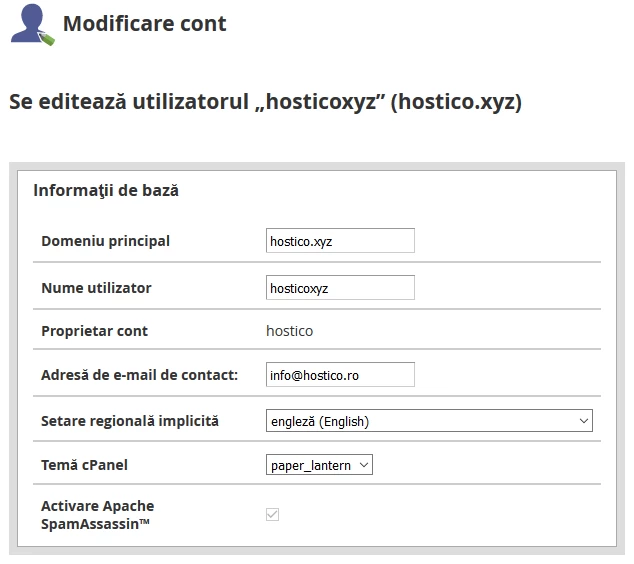 Editare utilizator pe domeniu